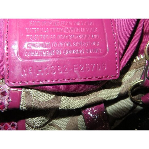 Coach Raspberry Pink & Tan Signature Logo Patent Python Embossed Leather Handbag - Picture 6 of 14